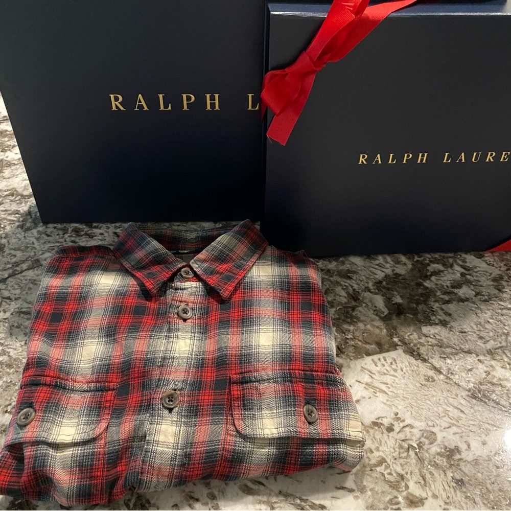 Polo Ralph Lauren Vintage Red Plaid L/S Shirt with goat suede elbow patches